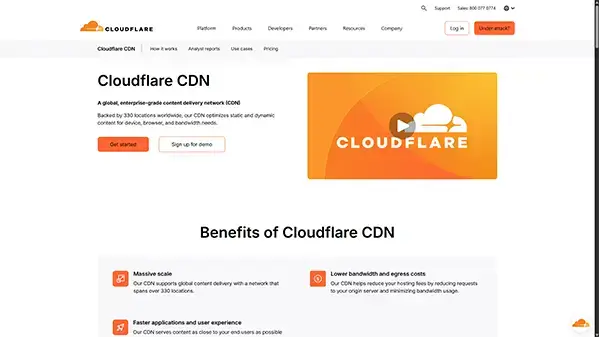 Image of Cloudflare's CDN services web page.