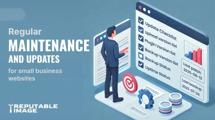 Small business owner reviewing dashboard and site updates to perform regular maintenance and updates for small business websites.