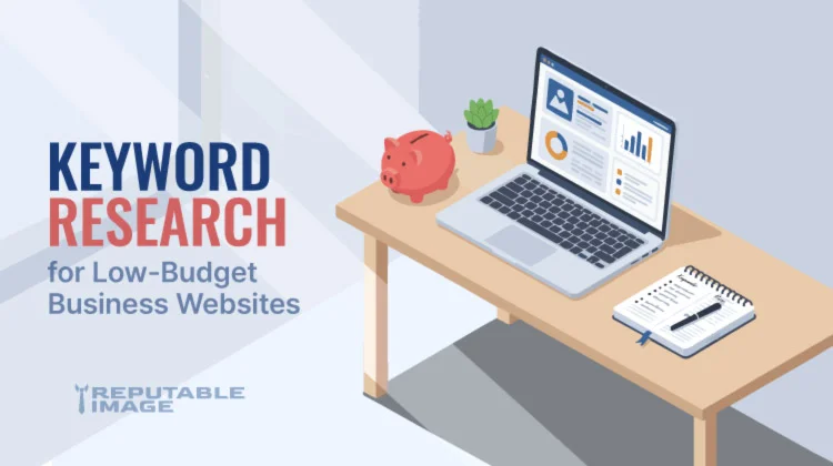Cover Image: Isometric view of a Keyword research workflow for low-budget businesses: tools, prioritized keyword lists, and opportunity matrix.