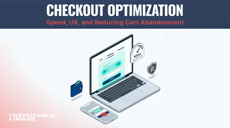 Cover Image: Isometric checkout flow showing speed metrics, heatmap interactions, and form improvements for checkout optimization and lower cart abandonment.