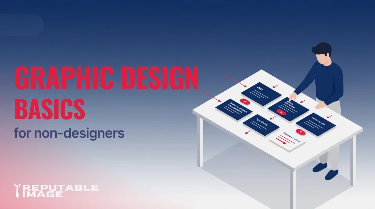 Cover Image: Isometric designer arranging layout blocks and whitespace guides demonstrating graphic design basics for non-designers.
