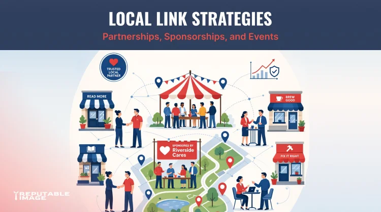 Cover Image: Illustration showing local businesses building partnerships, sponsorships, and community connections for stronger SEO