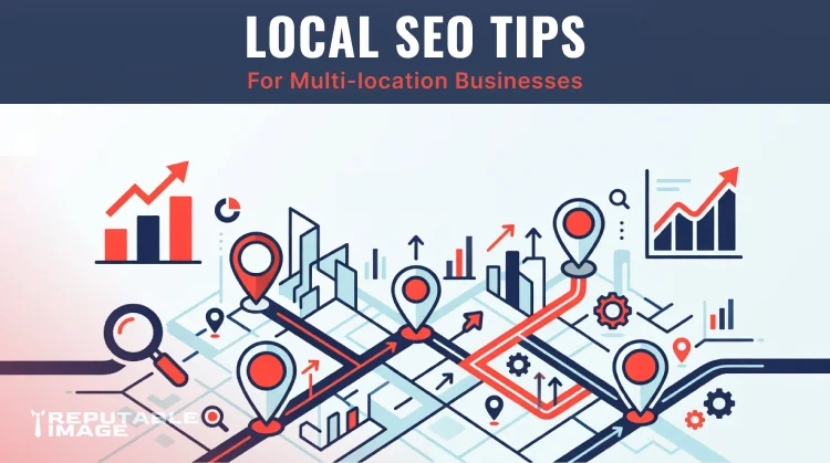 Cover Image: Isometric Multi-location SEO illustration showing map pins, search rankings, and business growth across multiple service areas