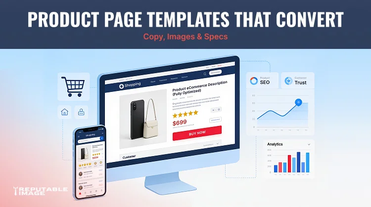 Cover Image: Illustration showing an optimized ecommerce product page with images, descriptions, specifications, and trust elements